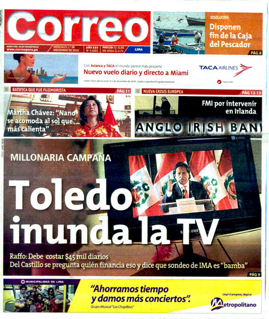 Portada de los diarios de Lima, 17 de noviembre de 2010