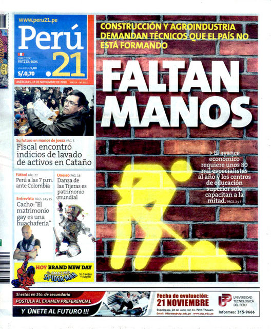 Portada de los diarios de Lima, 17 de noviembre de 2010