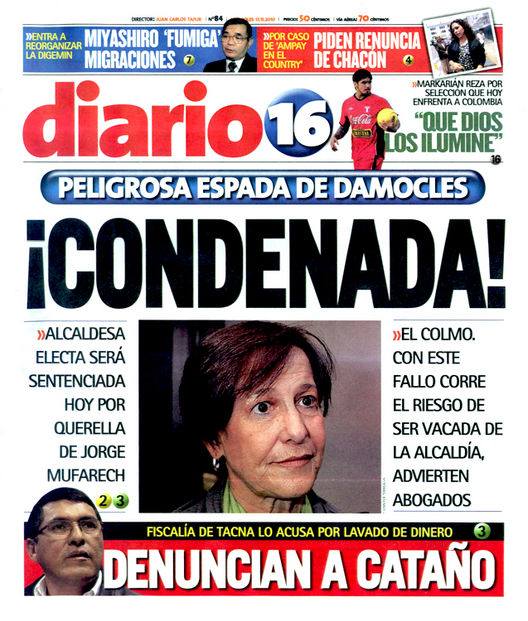 Portada de los diarios de Lima, 17 de noviembre de 2010