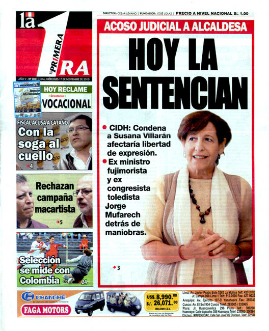 Portada de los diarios de Lima, 17 de noviembre de 2010