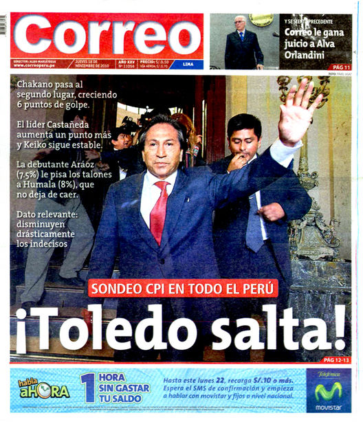 Portada de los diarios de Lima, 18 de noviembre de 2010