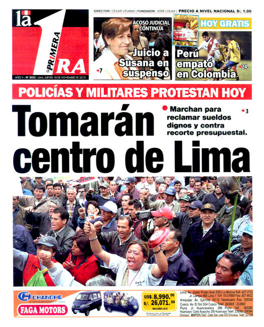 Portada de los diarios de Lima, 18 de noviembre de 2010