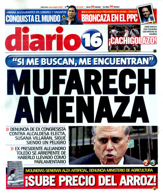 Portada de los diarios de Lima, 18 de noviembre de 2010