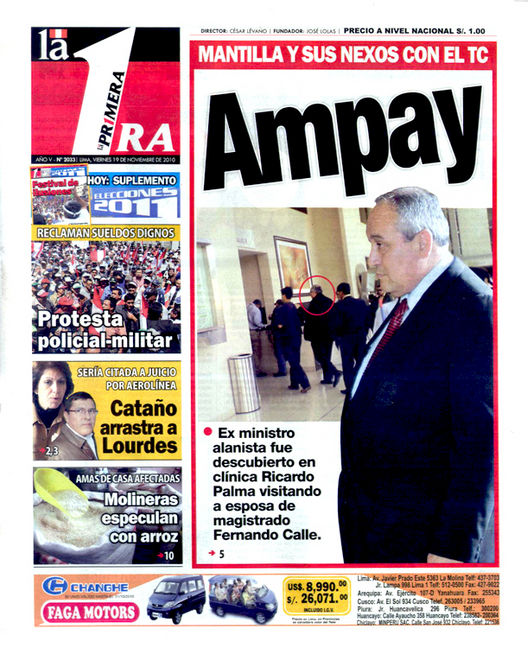 Portada de los diarios de Lima, 19 de noviembre de 2010