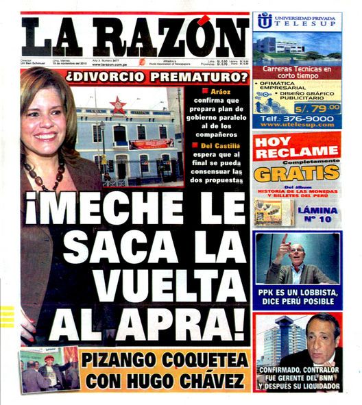 Portada de los diarios de Lima, 19 de noviembre de 2010