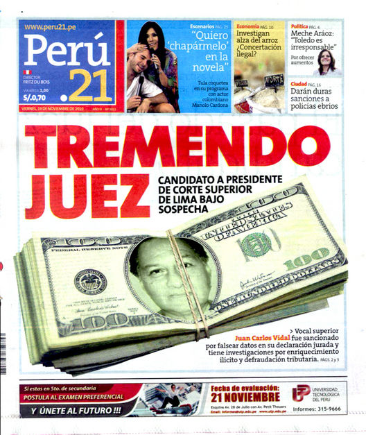 Portada de los diarios de Lima, 19 de noviembre de 2010