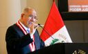 Presidente del Poder Judicial, César San Martín, en una conferencia en el palacio de Justicia