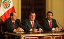 Presidente del Consejo de Ministros, Oscar Valdés en conferencia de prensa en Palacio de Gobierno